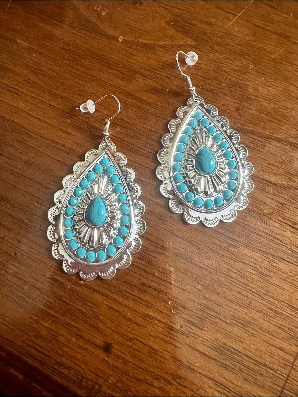 Silver & Turquoise Teardrop BoHo Dangle Earrings